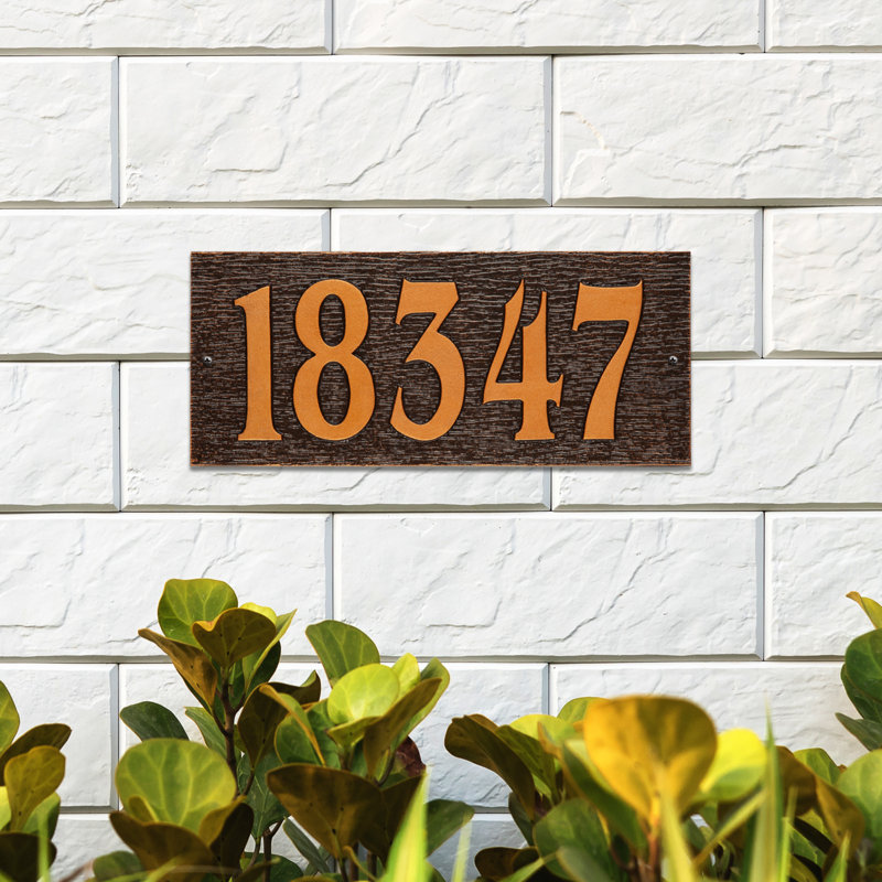 Woodgrain Mid-Century Rectangle Plaque, Standard Wall 1-line, Bronze huilé, Yes