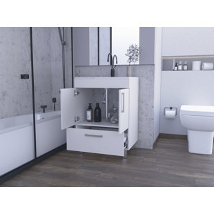 Othello Modern Bathroom Vanity with 2-Door Cabinet, One Draw, 4 Metal Legs