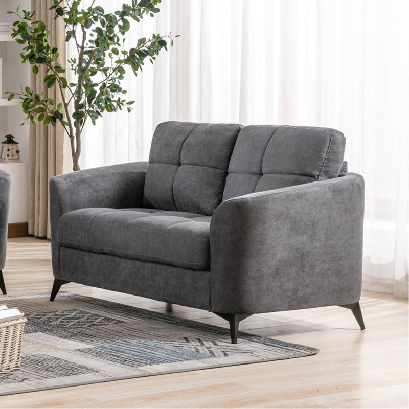 Mashad Loveseat, Upholstered Sofa with Metal Legs, Gray, 35" H x 60" W x 33" D
