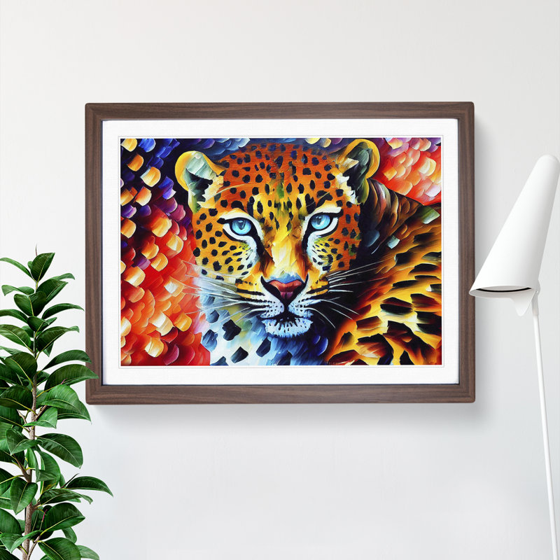 Leopard Vol.1 - Single Picture Frame Print, 46cm H x 64cm W x 2cm D, Walnut