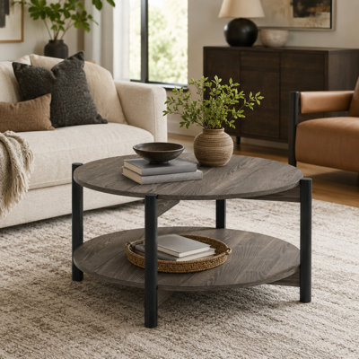 Table basse ronde de 34,4 po avec tablette de rangement ouverte Caston