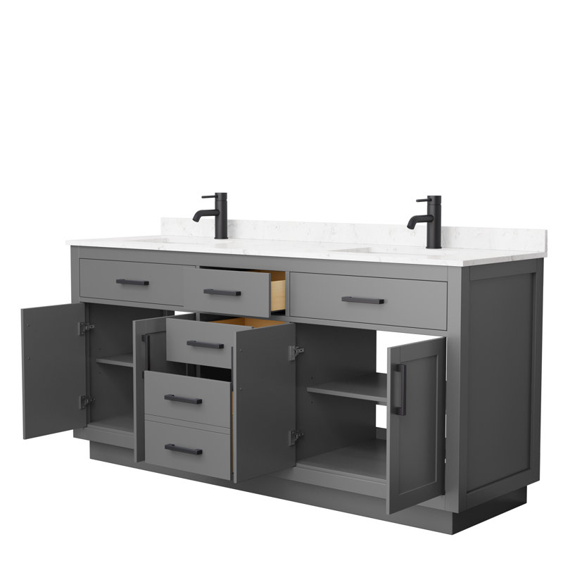 Beckett TK 66'' W Double Vanity, Dark Gray, Brushed Nickel, White Cultured Marble
