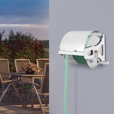 Metal Garden Hose Reel Wall‑mounted Water Hose Holder Outdoor Water Pipe Organizer for Backyard Lawn Irrigation and Outdoor