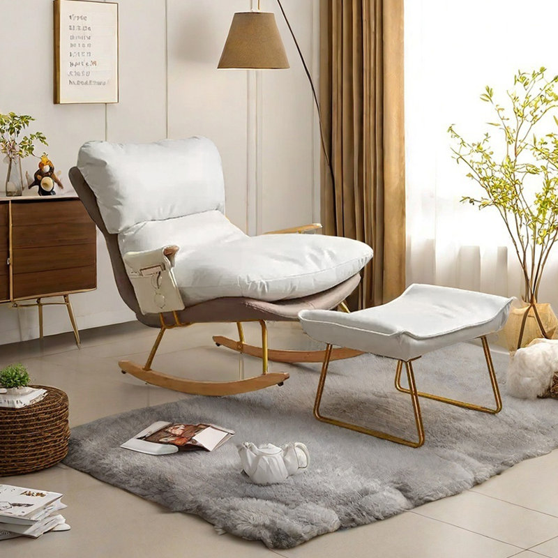 Chaise berçante réglable avec coussin amovible, Beige / café clair