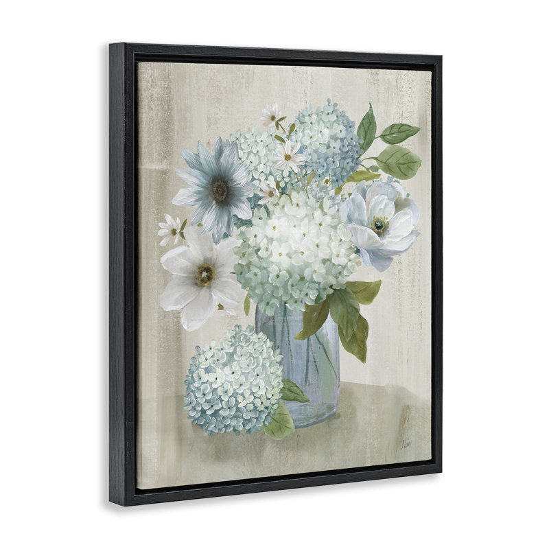 Charmantes hortensias et fleurs, Cadre flottant noir de jais, H 21 po x l 17 po