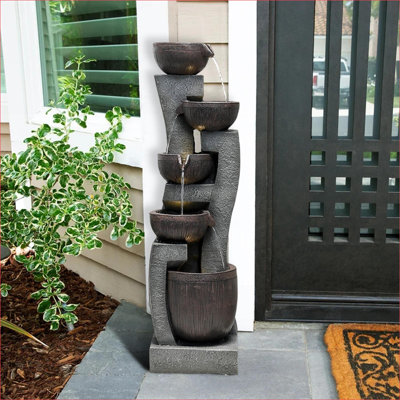 Fontaine moderne en fonte à fibre de verre avec lumières DEL 43,7 po Fountains, 43,7 po