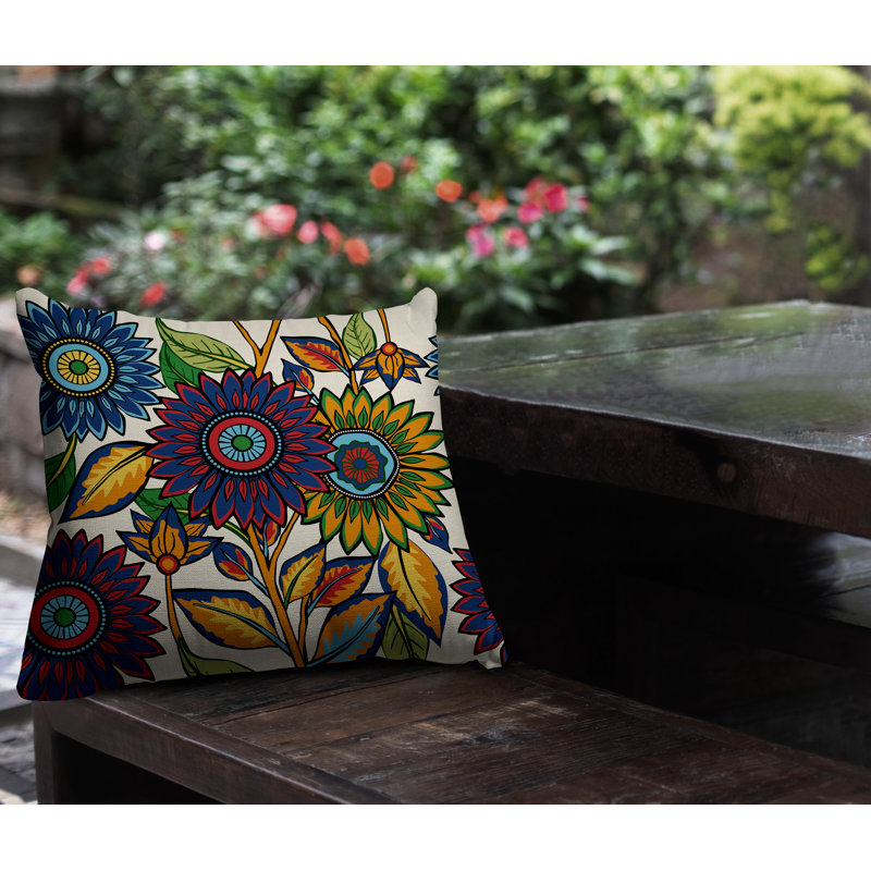 Coussin intérieur / extérieur Anvi, Carré 17 po, Bleu / rouge / orange / vert