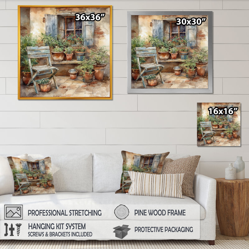 Fauteuil Saabirin entouré de plantes III sur toile, Cadre photo noir, H 16 po x l 16 po x P 1 po