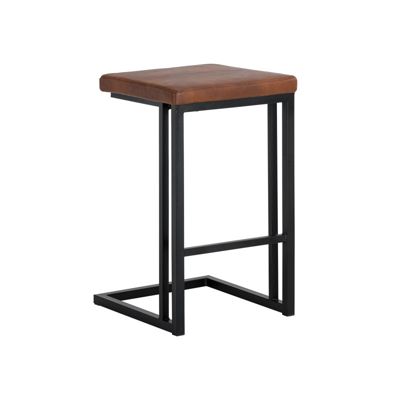 Boone Upholstered Stool with Metal Frame, Bar Stool (30" Seat Height), Tan Faux Leather