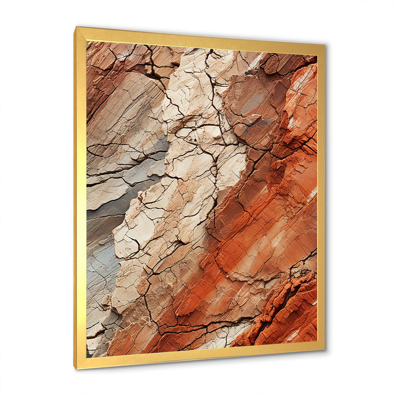 Earth Minimalist Fossils III - Abstract Collages, art mural, Cadre doré simple, H 20 po x l 12 po x P 1 po