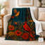 Jeté Autumn Cardinal avec oiseaux rouges, branches de fleurs sauvages et de baies, couche de flanelle pour canapé, chambre à coucher, coin lecture et espaces rustiques, 40 po x 50 po
