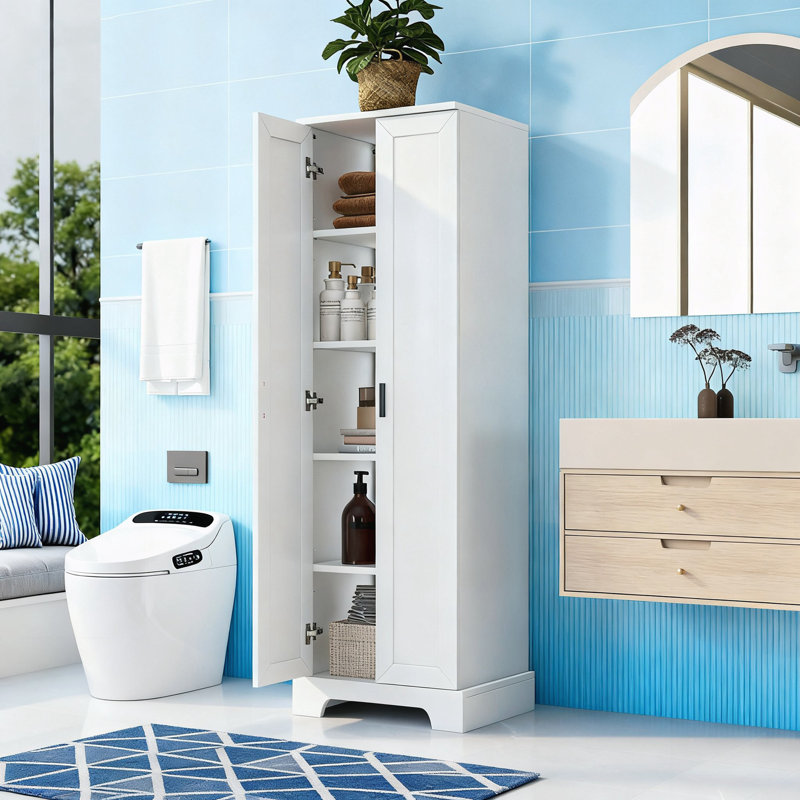 Storage Cabinet With Two Doors For Bathroom, White