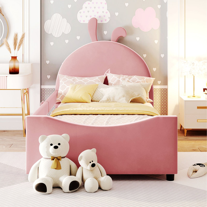 Upholstered Daybed With Rabbit Ear Shaped Headboard, Pink