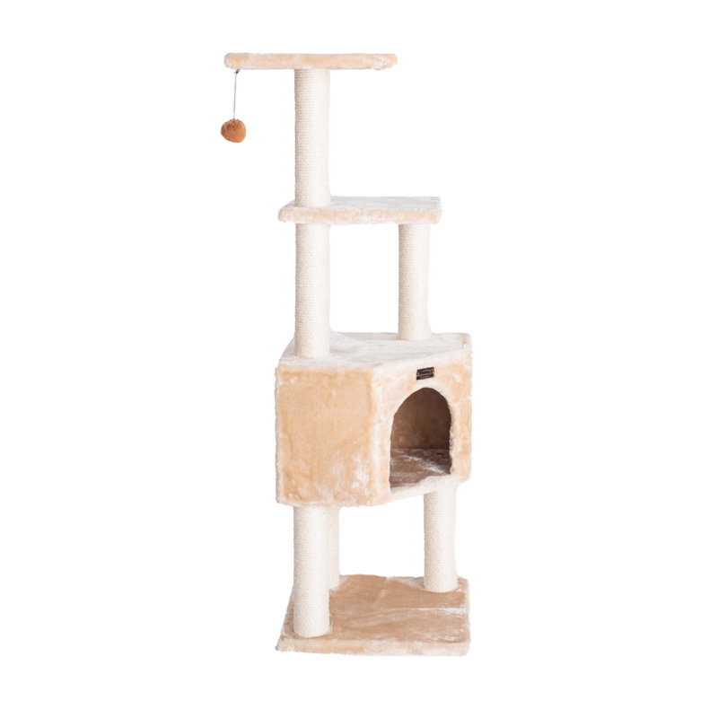 48'' Beige Faux Fur and Sisal Cat Tree Tower