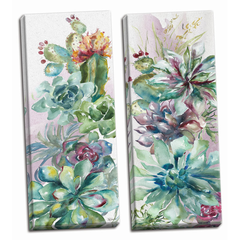 Magnifique « succulent floral panels », ensemble de 2 reproductions de peintures à l’aquarelle, H 6 po x l 18 po x p 0,75 po