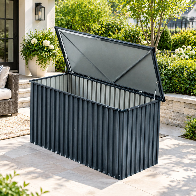 Primestok 71.5'' W Water Resistant Metal Lockable Deck Box With Lock In Dark Gray