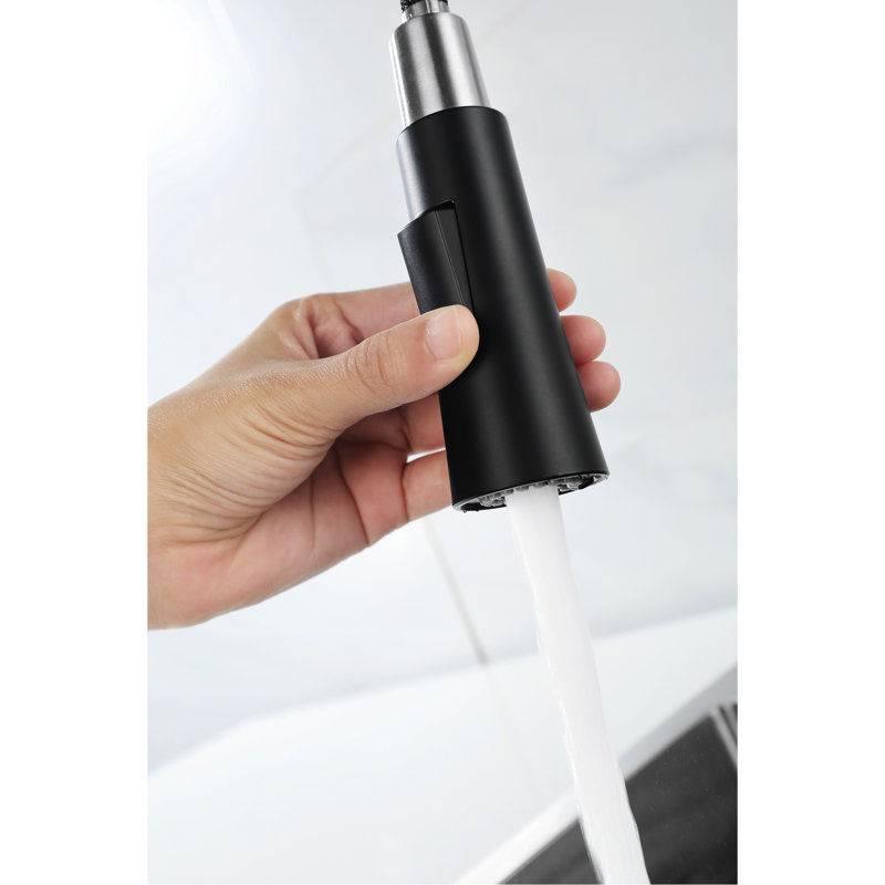 Robinet de cuisine rétractable noir mat, acier inoxydable de 1,8 gal / min avec distributeur de savon pour lavabo à fixation sur le comptoir, robinet de corrosion, acier, installation d'évier de buanderie
