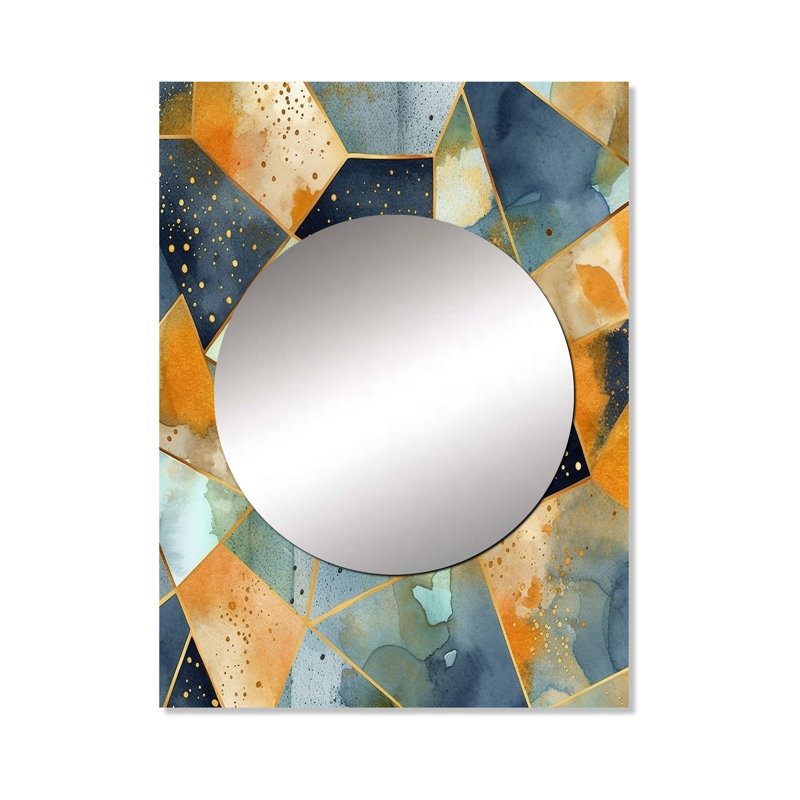 Blue Yellow Asymmetric Marble Shapes - Abstract Geometric Mirror Wall Decor MTMIR122863, 40" x 30"