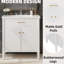 Meuble-lavabo blanc 31 po avec lavabo, charnières à fermeture en douceur, tablettes intérieures réglables, forme incurvée, pieds en bois d'hévéa, poignées dorées mates, élégant pour les salles de bain de style bord de mer en blanc, profil en céramique-594419419