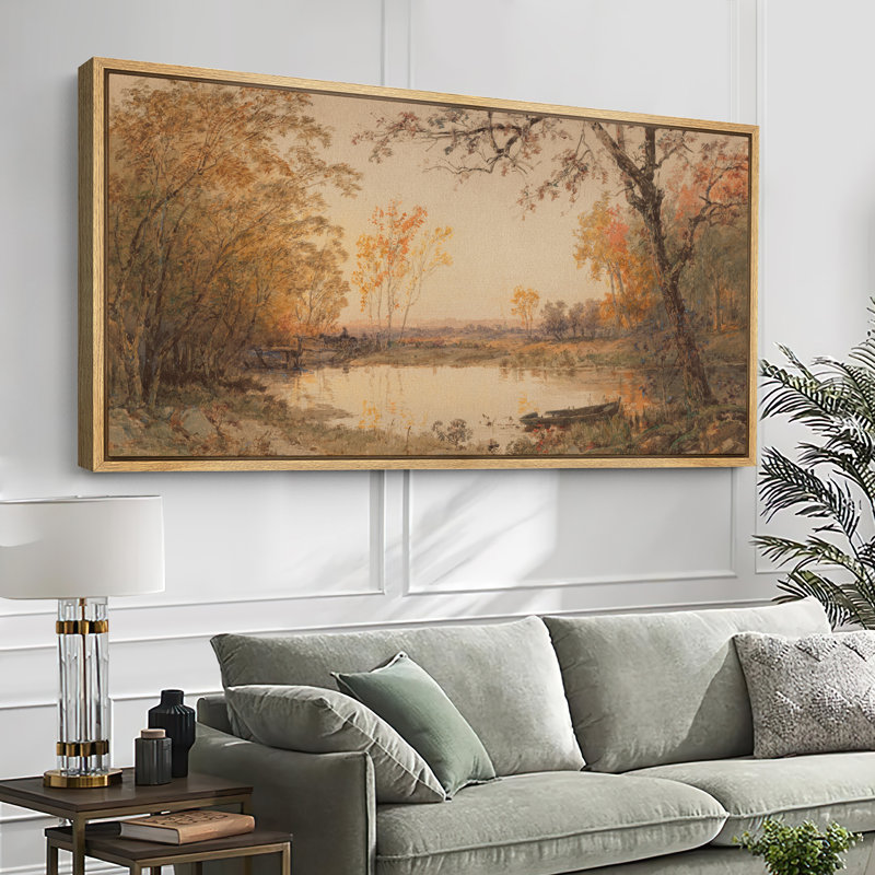 Grande impression sur toile encadrée, impression de paysage d'automne rétro pour automne rustique, H 30 po x l 60 po, Naturel