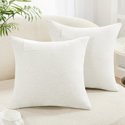Decorative Solid Pillow Covers with Leather Label (Set of 2)