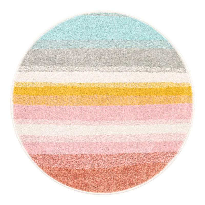 Whimsy Kids Round Ivory and Multi-Color Synthetic Rug