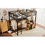 Lit mezzanine double avec bureau, rangement et tiroirs en tissu non tissé, structure en métal, silencieux, sans sommier, noir