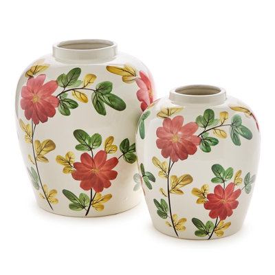Ensemble de 2 pots de rangement décoratifs en céramique peints à la main de 8 po et 12,5 po