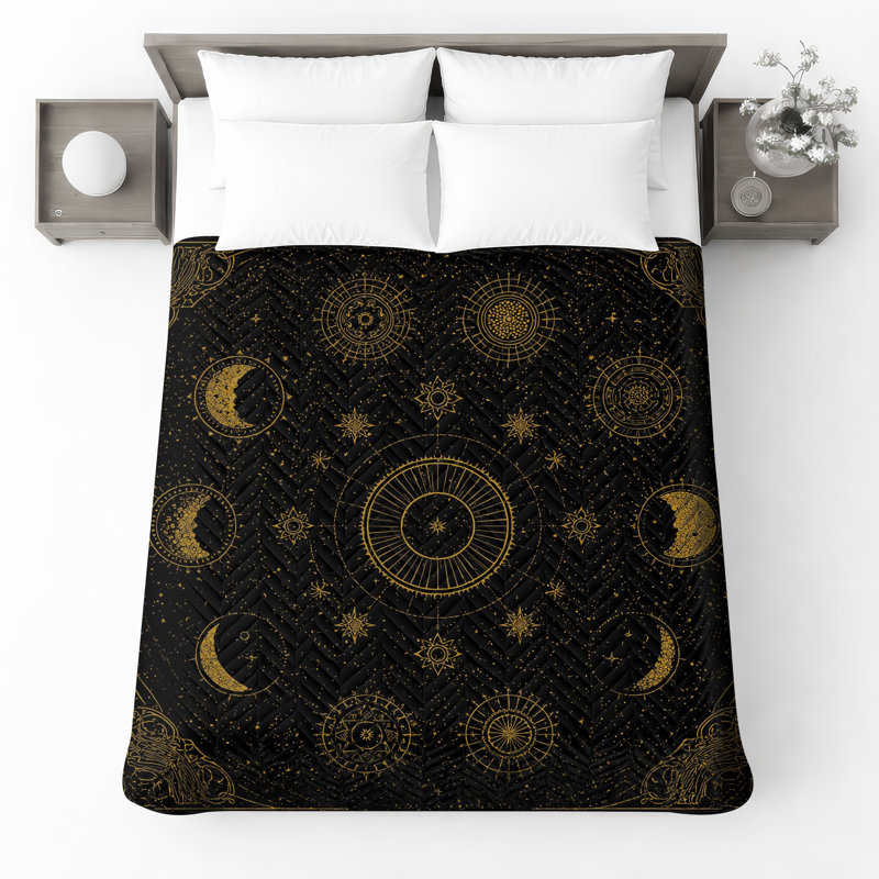 Celestial Moon Phases Quilted Bedspread All Sizes, Twin