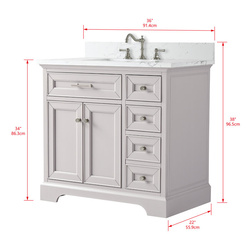 Thompson 36" W Single Bathroom Vanity, Taupe/Brushed Nickel