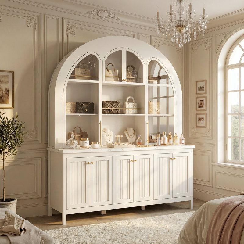 Élégante vitrine arquée avec éclairage DEL intelligent, Blanc