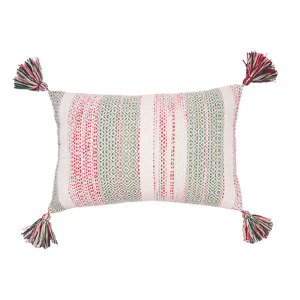 Cozy Nordic Christmas Red and Green Rectangular Throw Pillow