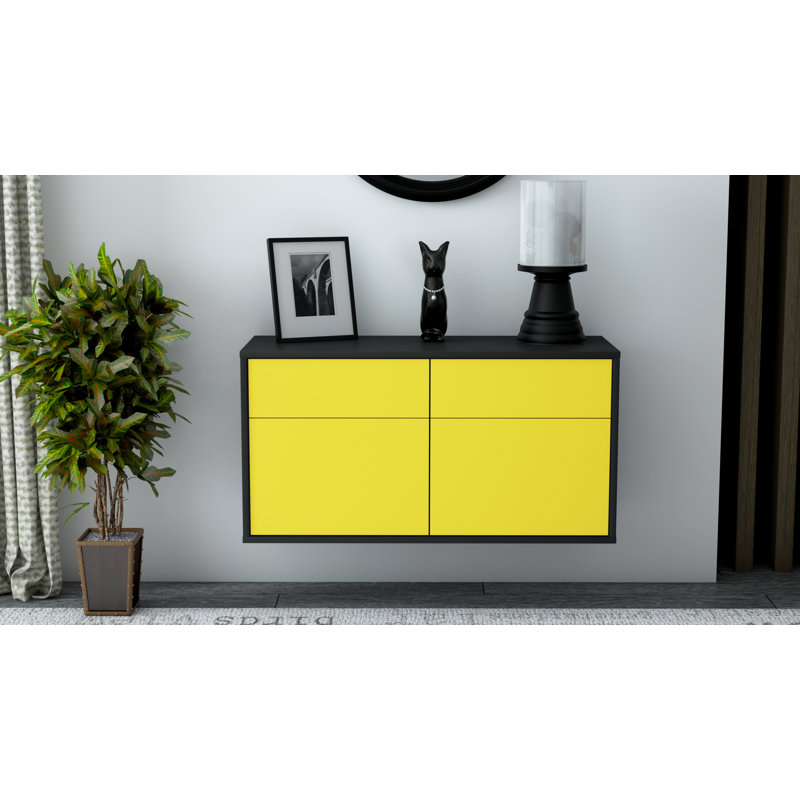 Martindell Unfinished Floating TV Stand, Yellow