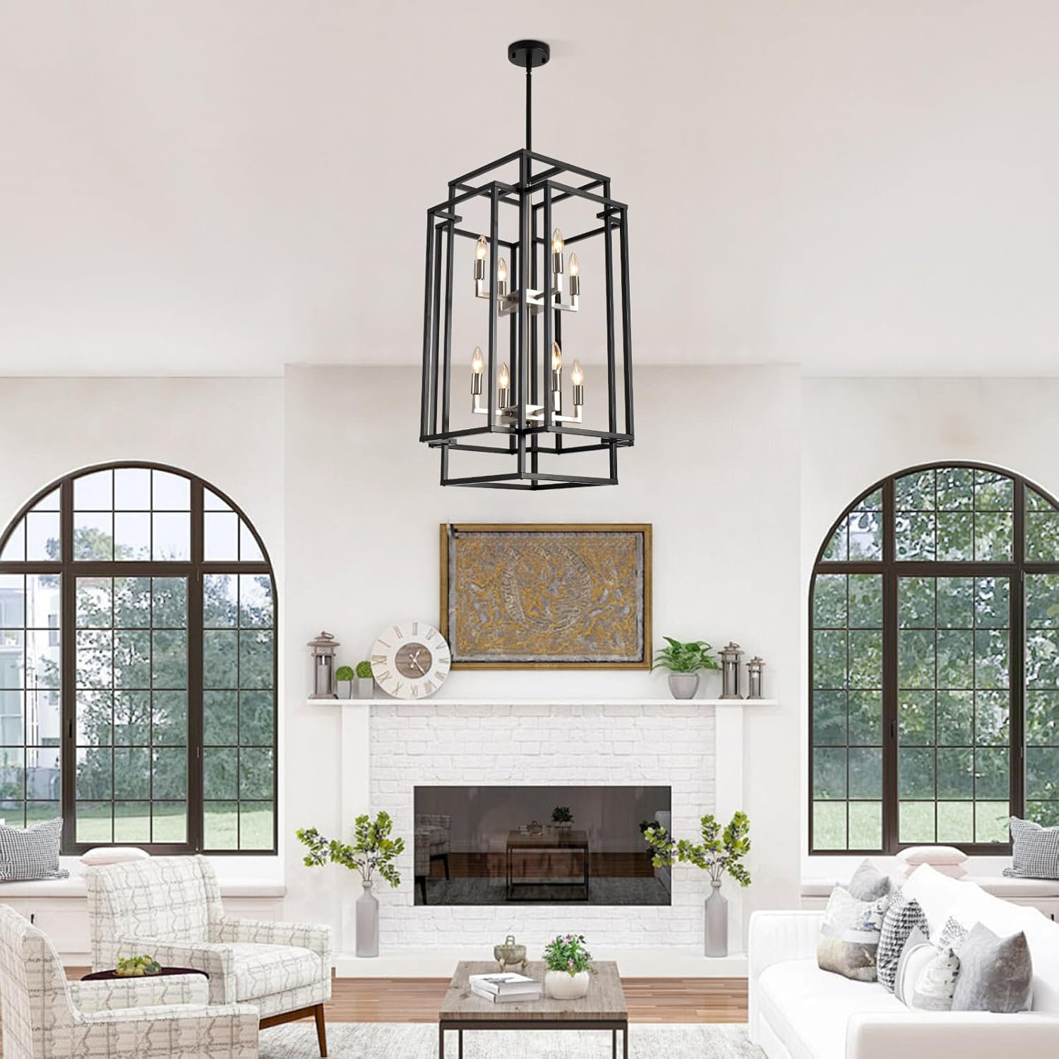 17 Stories 8-Light Tiered Lantern Pendant Chandelier, Industrial Style ...