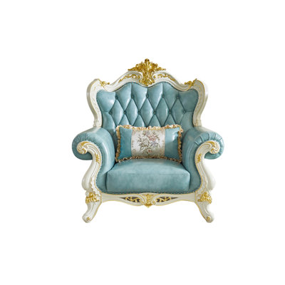 European Style Solid Wood Carving Sofa Chair Upholstered Armchair