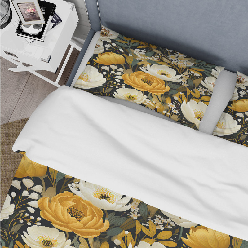 Ensemble de housse de couette à motif floral Yellow Bohemian Bliss Floral Pattern I