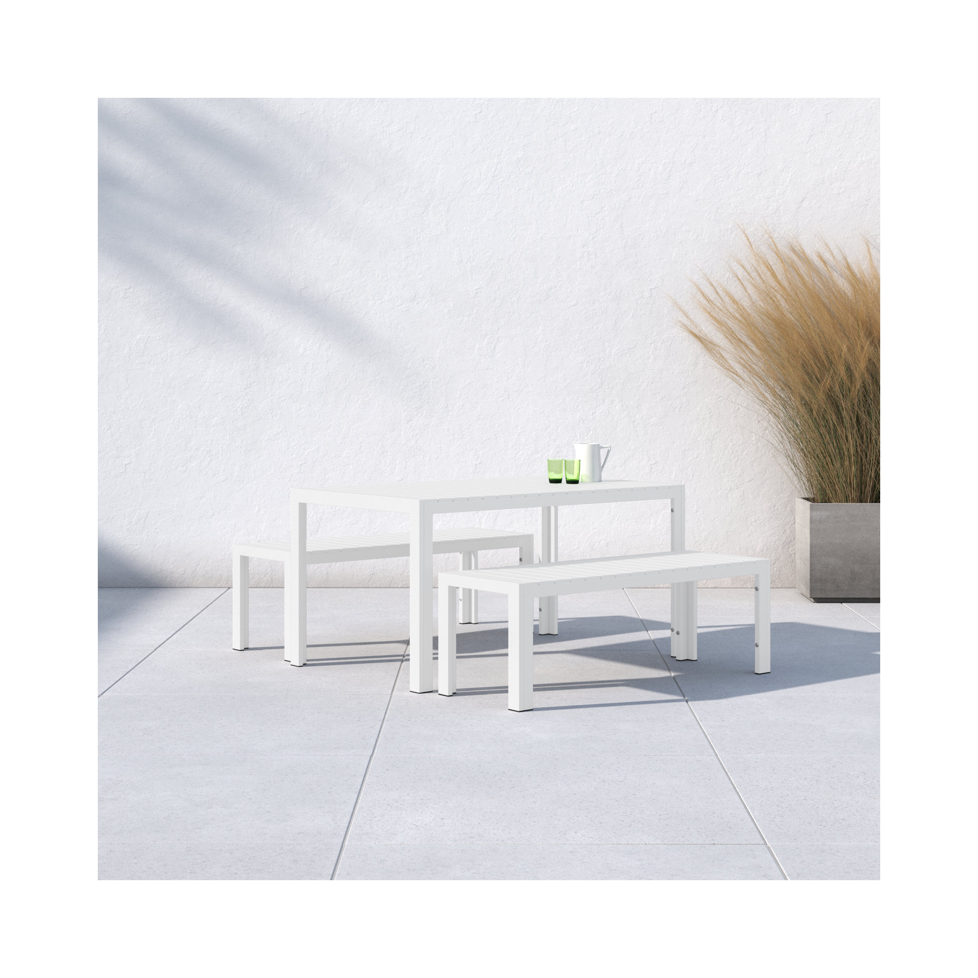 Joel Rectangular Aluminum Patio Dining Set with Polyresin Top , White
