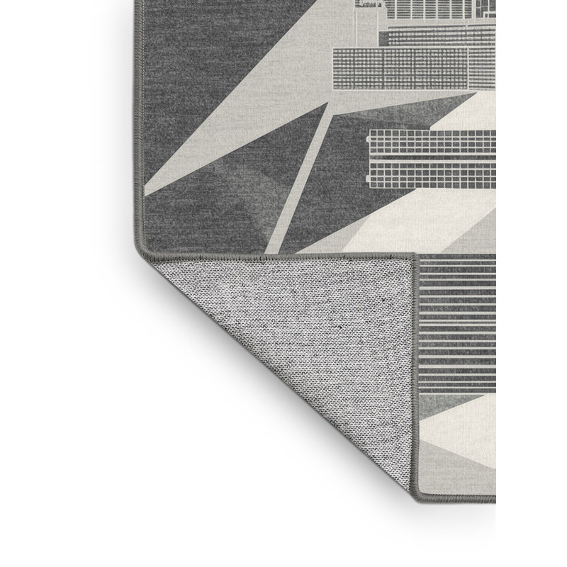 Machine Washable Paublo Busan Skyline Modern & Contemporary Geometric Rug in Beige – Gray Binding, 8x10