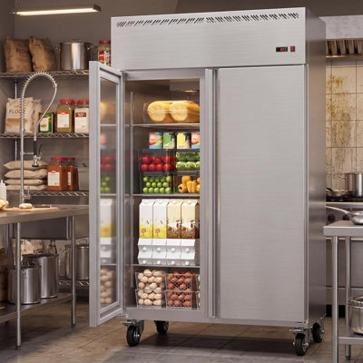 48" 2-Door Commercial Reach-In Refrigerator, 36 Cu.Ft Stainless Steel Fan Cooling Fridge with Adjustable Shelves, Auto Defrost & LED Light for Restaurant Kitchen
