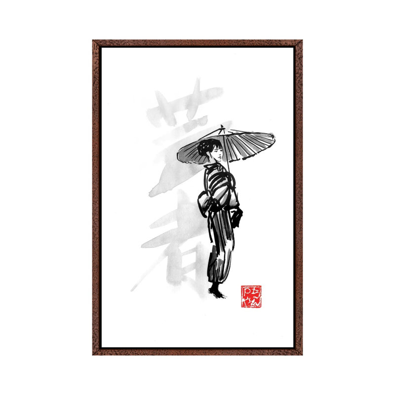 Geisha by Péchane - Painting on Canvas, 66.04 cm H x 45.72 cm W, Classic Brown Wood Framed