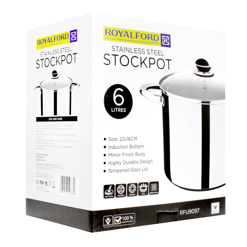 ROYALFORD Stainless Steel Stock Pot, 6 L
