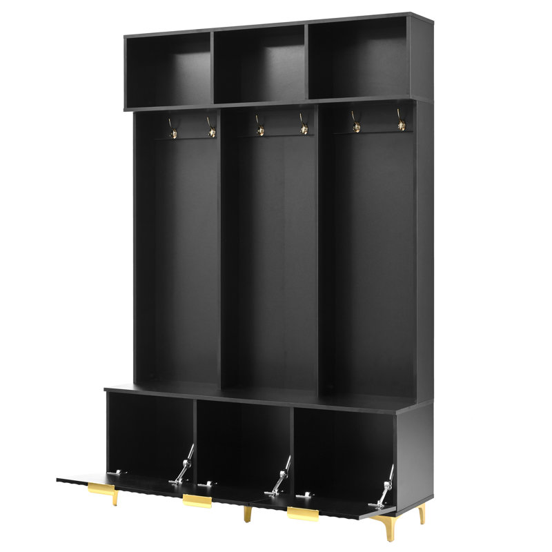 Hall Tree 49.62'' Wide With Bench And Shoe Storage, Black