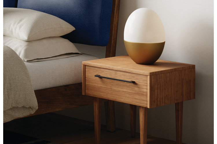 Modern egg-shaped lamp for the nightstand.