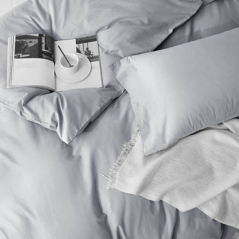  Ultra Soft Microfibre 200 TC Reversible Duvet Cover Set with Pillow Cases, King Duvet Cover + 2 King Shams, Silver