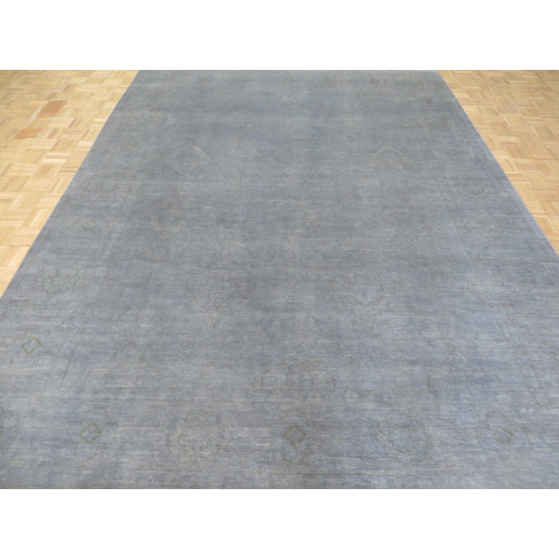 Tapis intérieur de couleur bleu argenté 8 pi 9 po x 11 pi en laine noué la à la main one-of-kind Beaumont