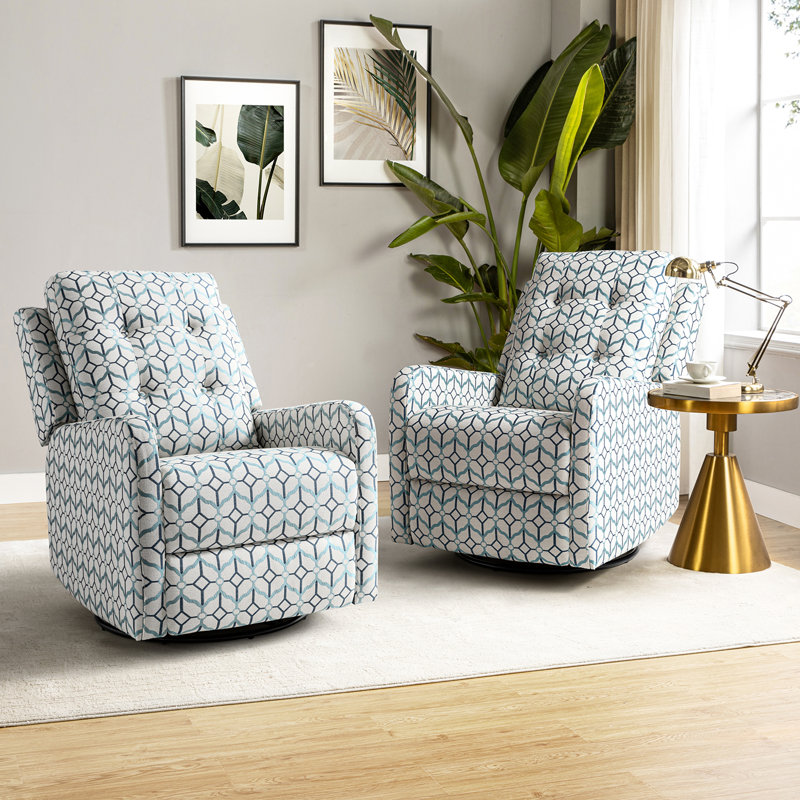 Fauteuil inclinable manuel berçant pivotant de 27,2 po de large Hayti (ensemble de 2), Polyester ivoire