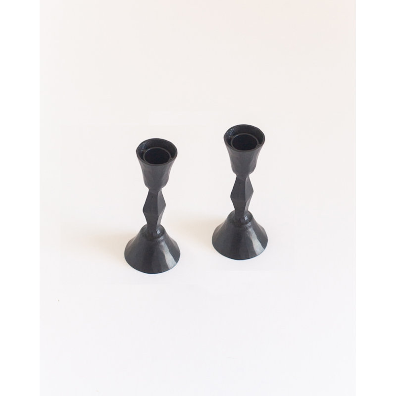 S/2 Low Diamond Candlestand - Brass finsih, 5" H x 2" W x 2" D, Black