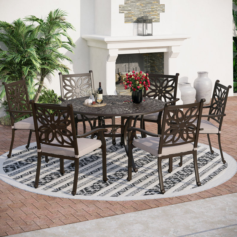Angelleigh 6 - Person Patio Dining Set with Round Table , Cushions Included