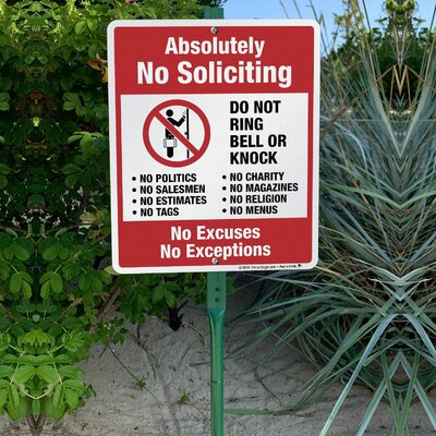 Absolutely No Soliciting - No Excuses No Exceptions Do Not Ring or Knock 10""  12"" Lawnboss Sign with 3' Stake -  SmartSign, E4NV