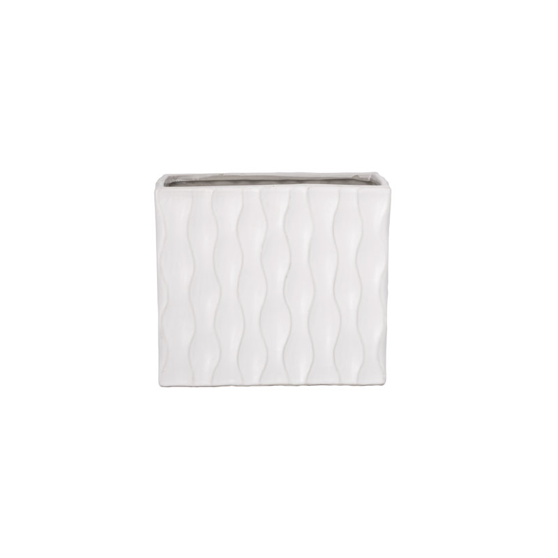 Vase rectangulaire en céramique au fini mat, H 5,5 po x l 5,5 po x P 5,75 po, Blanc / Blanc